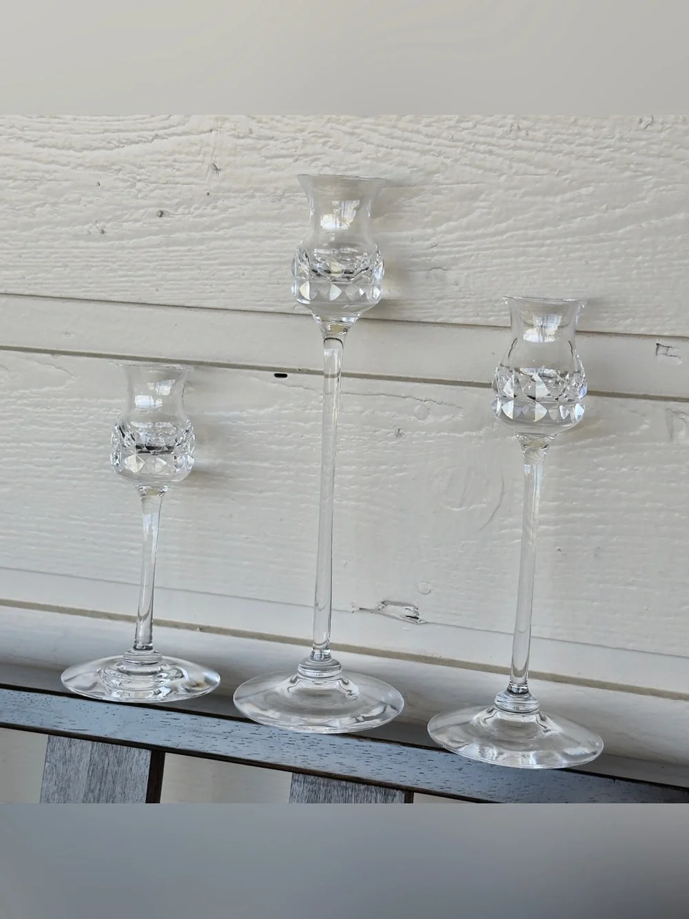 Vintage Kosta Boda GÖRAN WÄRFF “Prince” Set of 3 Crystal Tapered Candlesticks